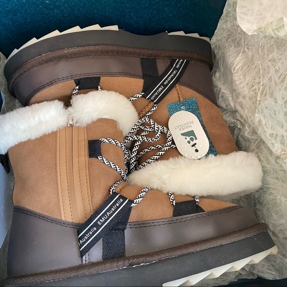 NWT Anthropologie Emu Australia Brown Leather Fur Lined Boots Chestnut - Picture 6 of 13